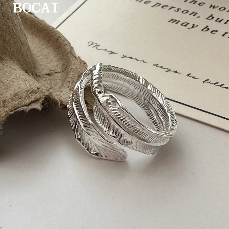 

Модное и простое кольцо с перьями из стерлингового серебра BOCAI S925