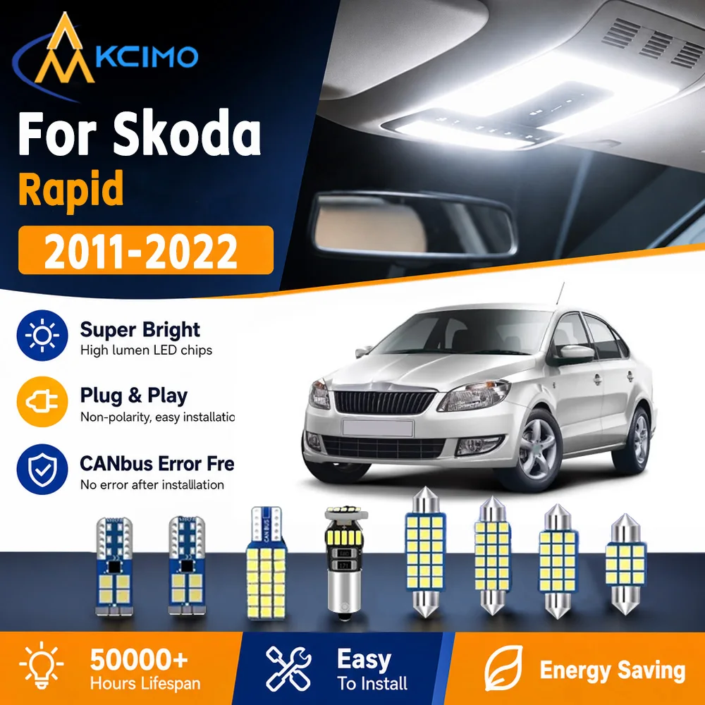 KCIMO 2 Colors LED Interior Light Kit For Skoda Rapid 2011-2022 Plug And Play Cabin Reading Door Dome Lamp Auto Accessories
