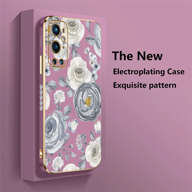 Phone Case For Oneplus Nord 3 Flower Phone Case For Oneplus N20 5G CE 2 Lite 8T 9 Luxury Shockproof Plating Silicone Cover