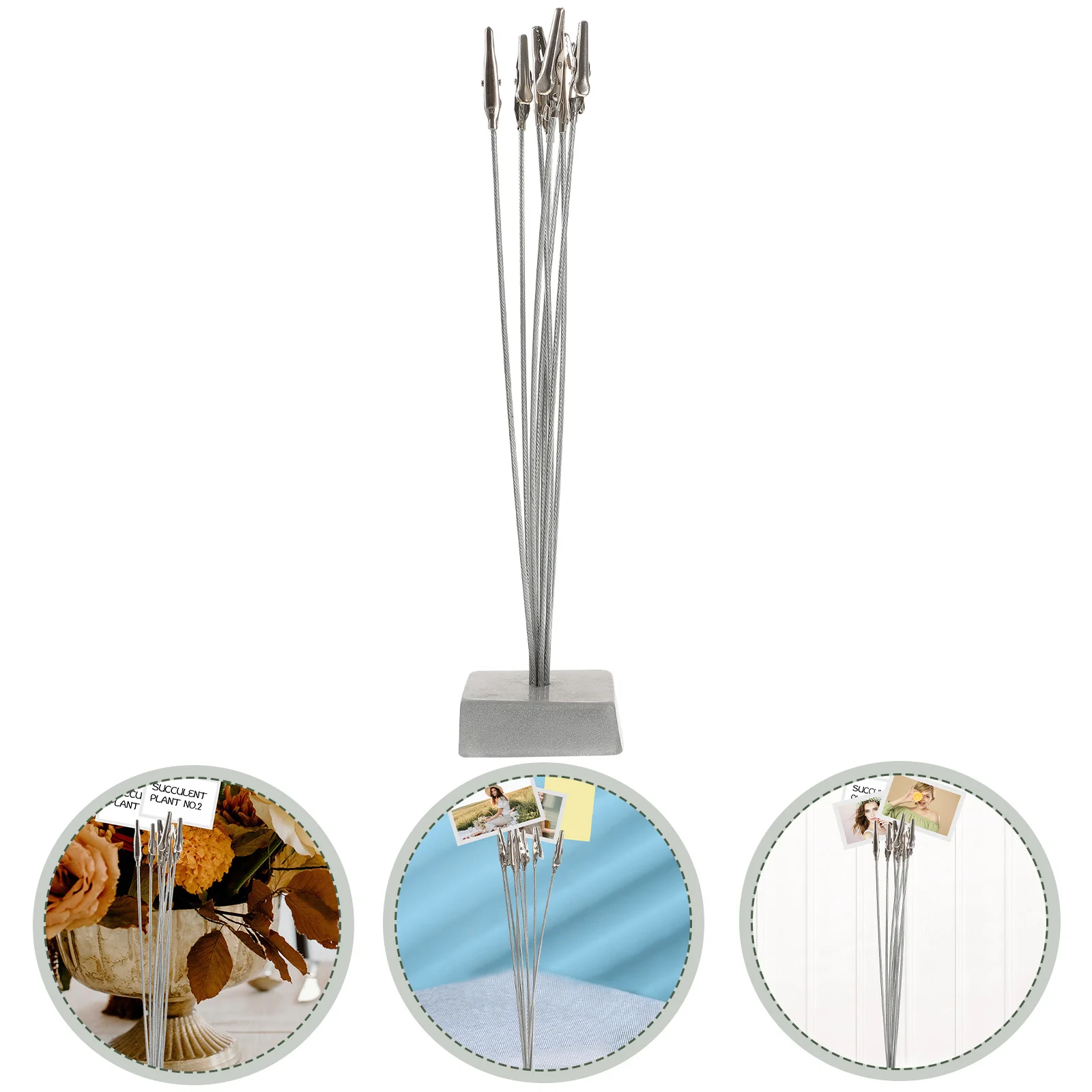 

8-Branch Clip Tree Memo Clip Photo Holder Silver Resin Base Stainless Steel Clips Desktop Note Organizer Photo Holder