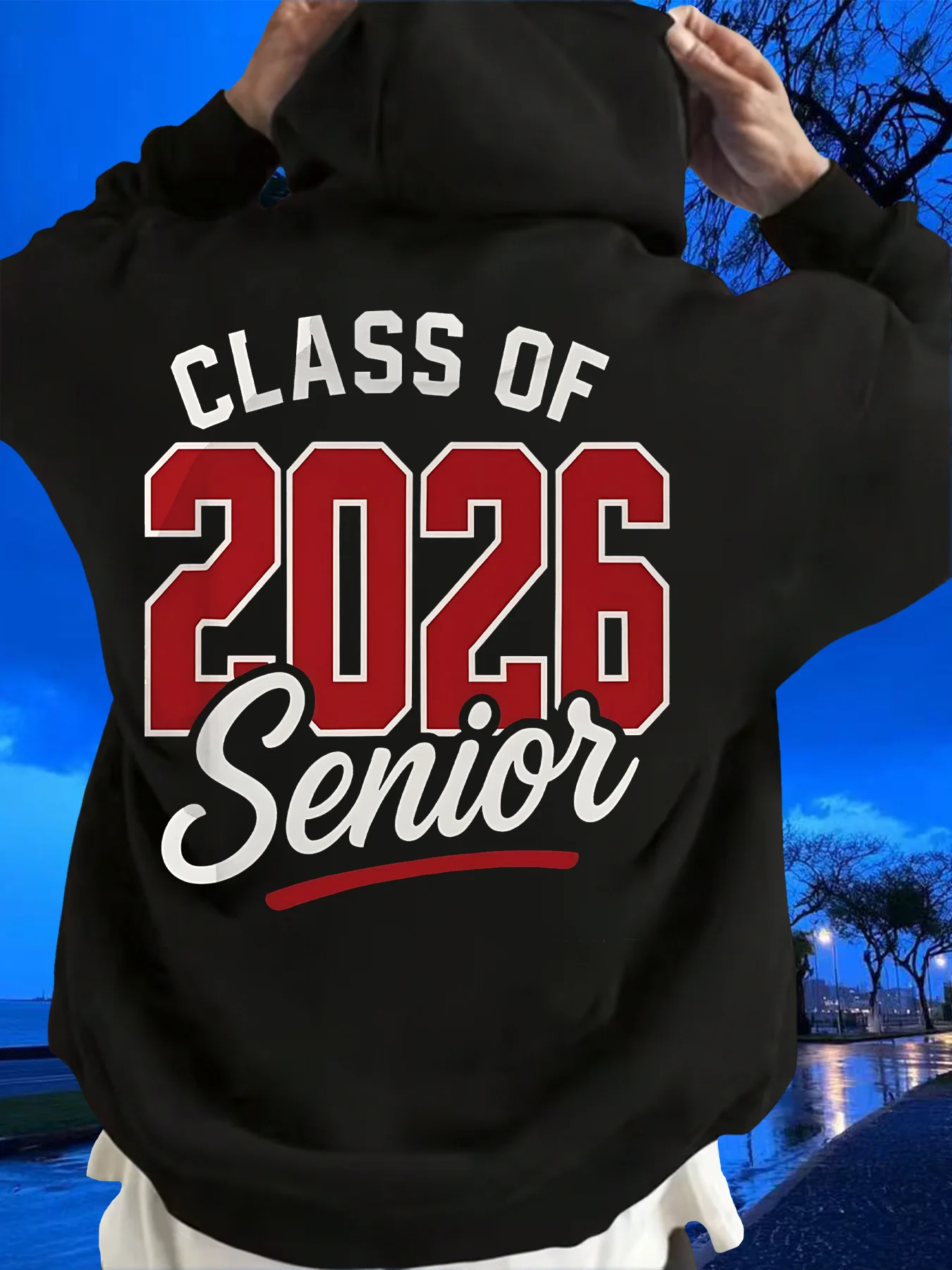 College graduation style men's hooded sweatshirt. 2026 new model. Sporty hip-hop casual trendy comfortable hooded hoodie.