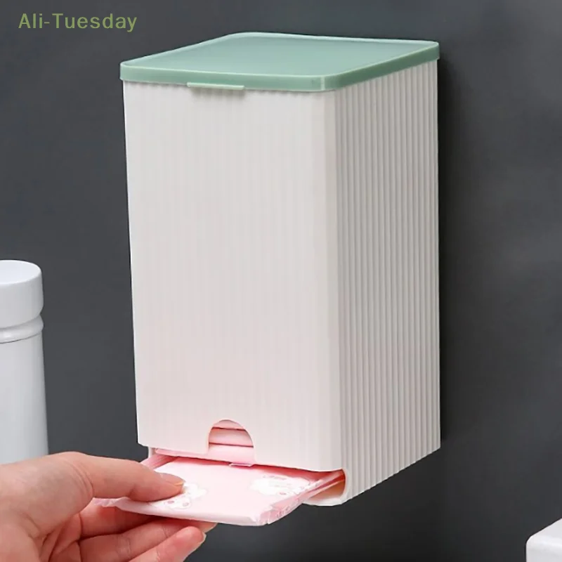 1PCS Wall Mounted Sanitary Napkin Storage Box Tissue Paper And Cotton Swab Storage Box Multifunctional Flip Cover Box