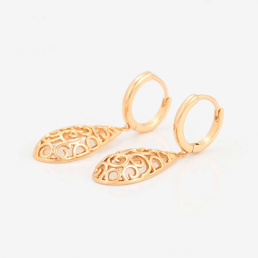 MxGxFam Hollow Out Flowers Pattern Drop Earrings Jewelry for Women 18 K Plated Gold Color New Design