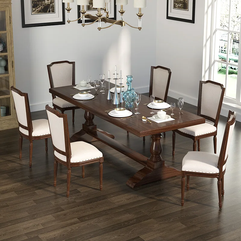 All solid wood retro light luxury dining table and chairs modern simple living room home long