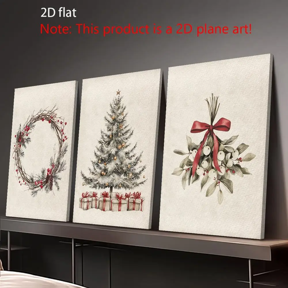 （NO Frame 3PCS）-2D Flat, 2D Flat, 2D Flat Retro Winter-Themed 2D Decorations for Christmas, Including Three Pieces: a Garland