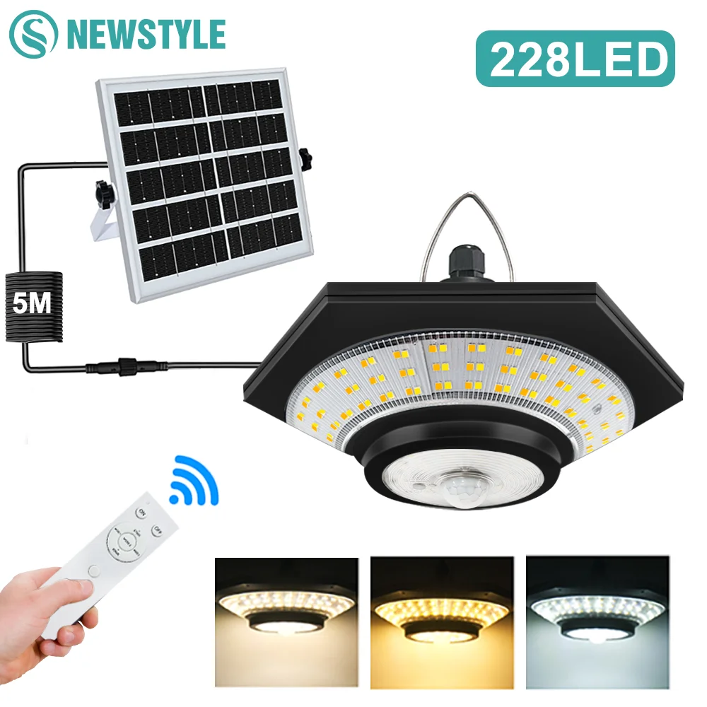 

228/180 светодиодный солнечный сарай солнечный подвесной светильник для улицы с дистанционным управлением датчик движения водонепроницаемый гараж сад склад