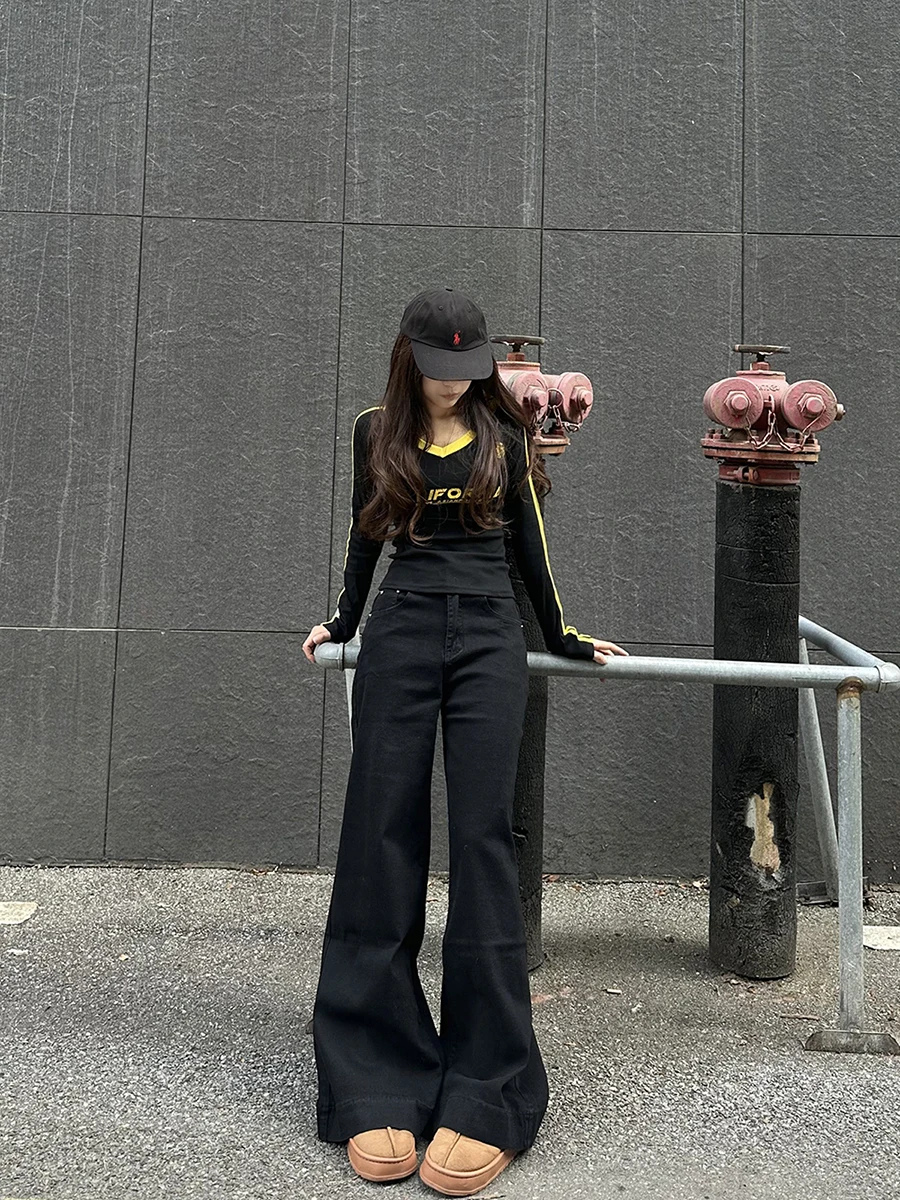 

Джинсы с высокой талией и широкими штанинами, женские, свободного кроя, длиной в пол, несвязанные с леггинсами, джинсовые брюки, для взрослых, весенний сезон