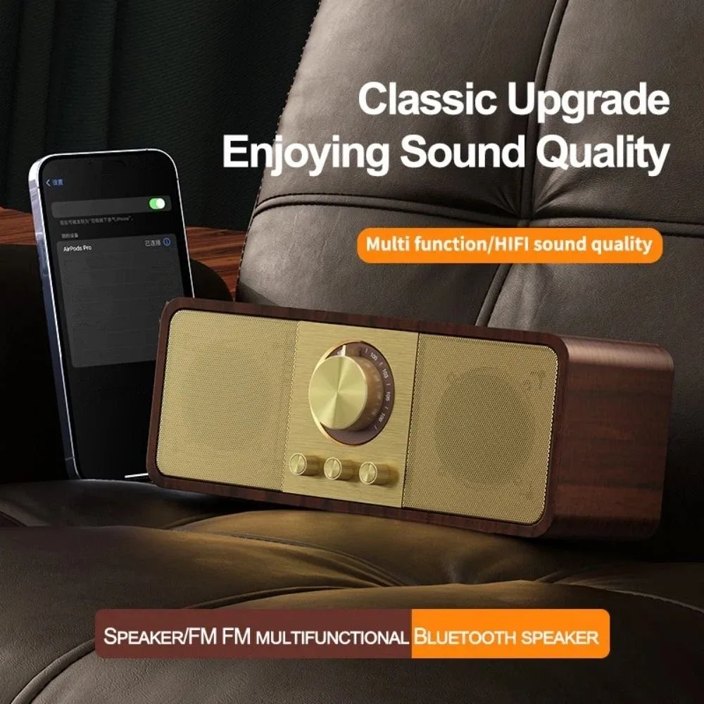 

Ретро Bluetooth-колонка с Bluetooth 5.0, супербасом, FM-радио, Bluetooth-регулятором частоты, перезаряжаемая, винтажная, классическая.