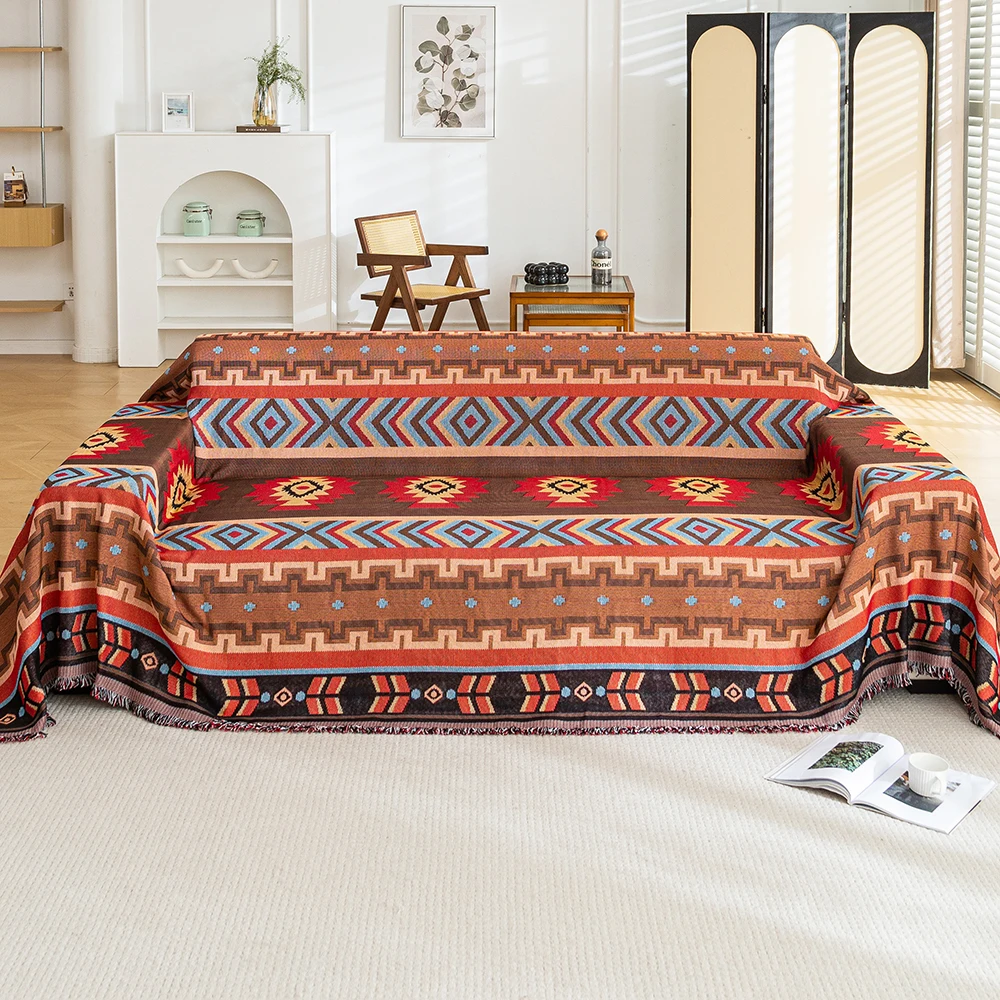 Aztec Blanket, Oversized Boho Throw Blanket Sofa Cover Double Use Picnic Mat With Tassel Sofa Bed  Universal Decorative