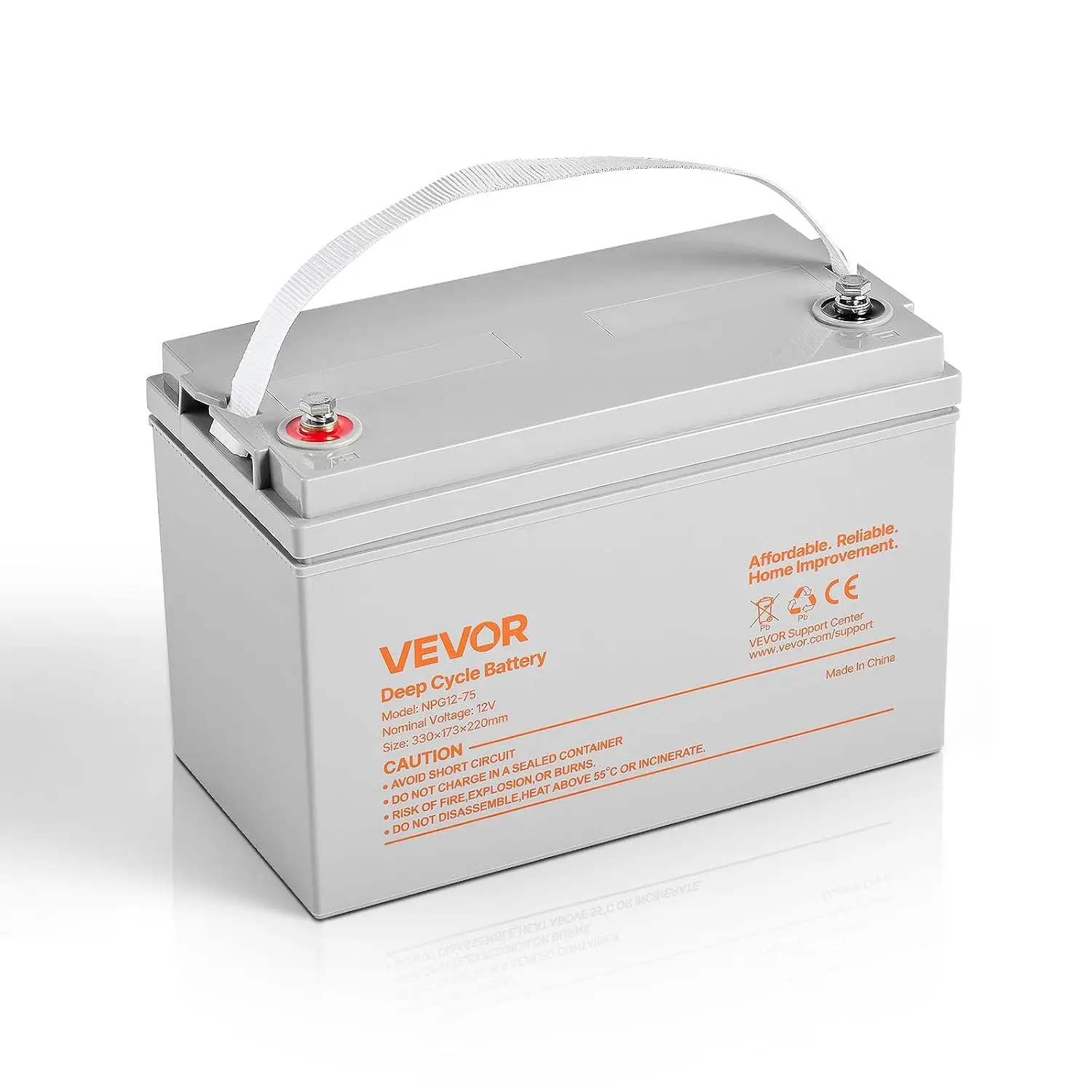 12V 75Ah Deep Cycle AGM Battery, Rechargeable Backup for Mobility Scooter, Wheelchair, Solar Off-Grid Storage, Customized