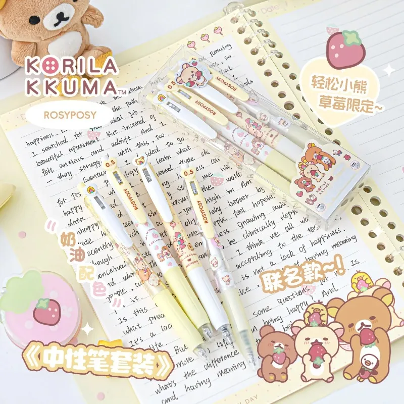 4 Pcs Easy Bear Strawberry Neutral Pen, Mengmeng Love Neutral Pen Set, Students Press The Brush Question Pen Pens for Writing