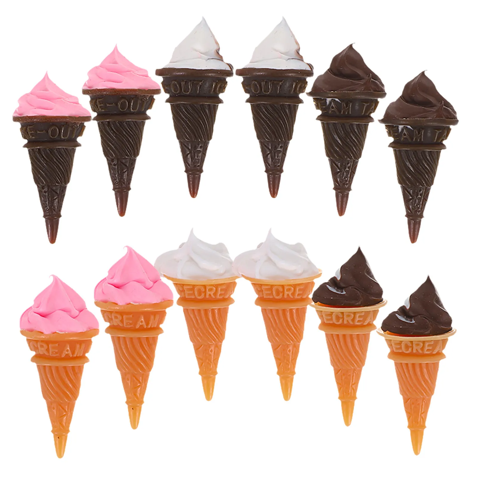 12pcs Fake Ice Cream Cone Mini Resin Charms Dollhouse Food Decorations Tiny Dessert Ornaments Miniature Scene Accessories Ice
