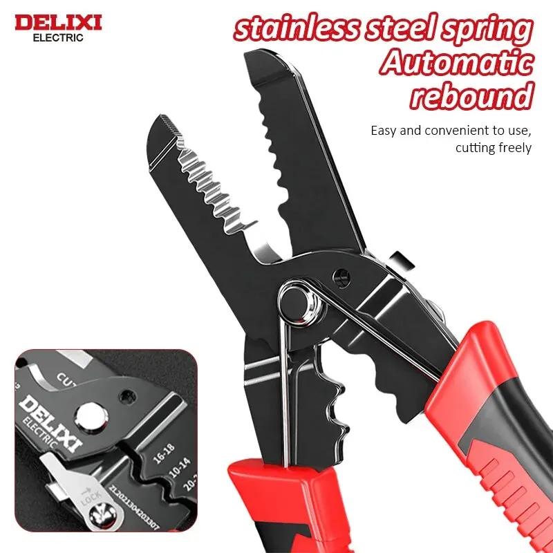 DELIXI ELECTRIC Wire Stripping Pliers Wire Pressing Pliers Wire Cutting Pliers 8-inch Multifunctional Pliers for Electrician.