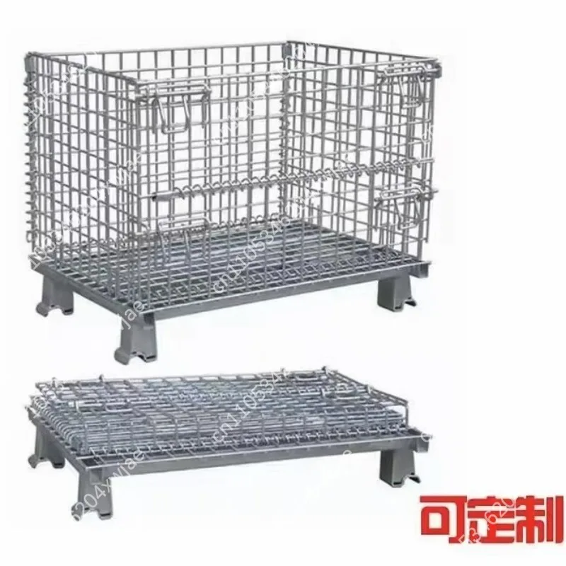 Mobile Foldable Wire Mesh Storage Cage Stackable Heavy Duty Warehouse Logistics Container with Casters for Factory