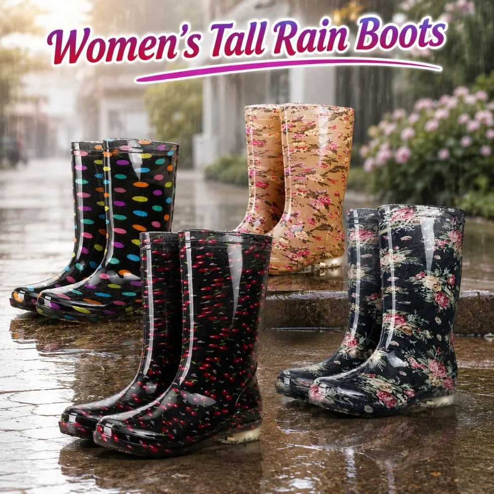 Non-slip Women's Tall Rain Boots Waterproof Versatile Water Boots Lightweight Durable Garden Work Shoes