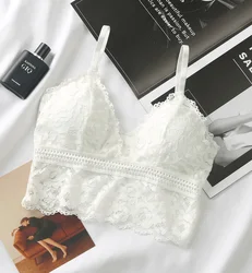 Women Lace Bra Top Non-wire Underwear Sexy Crop Tops Sexy Lingerie Removable Padded Tanks Bras Intimates