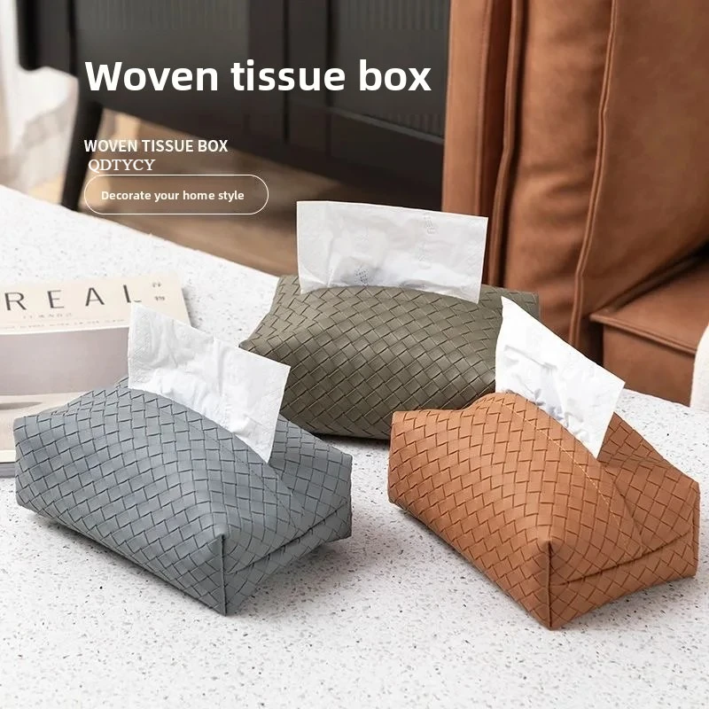 Leder-Gewebemuster Taschentuchbox Rechteckiger Serviettenhalter für Zuhause Schlafzimmer Wohnzimmer Desktop-Dekoration Taschentücher