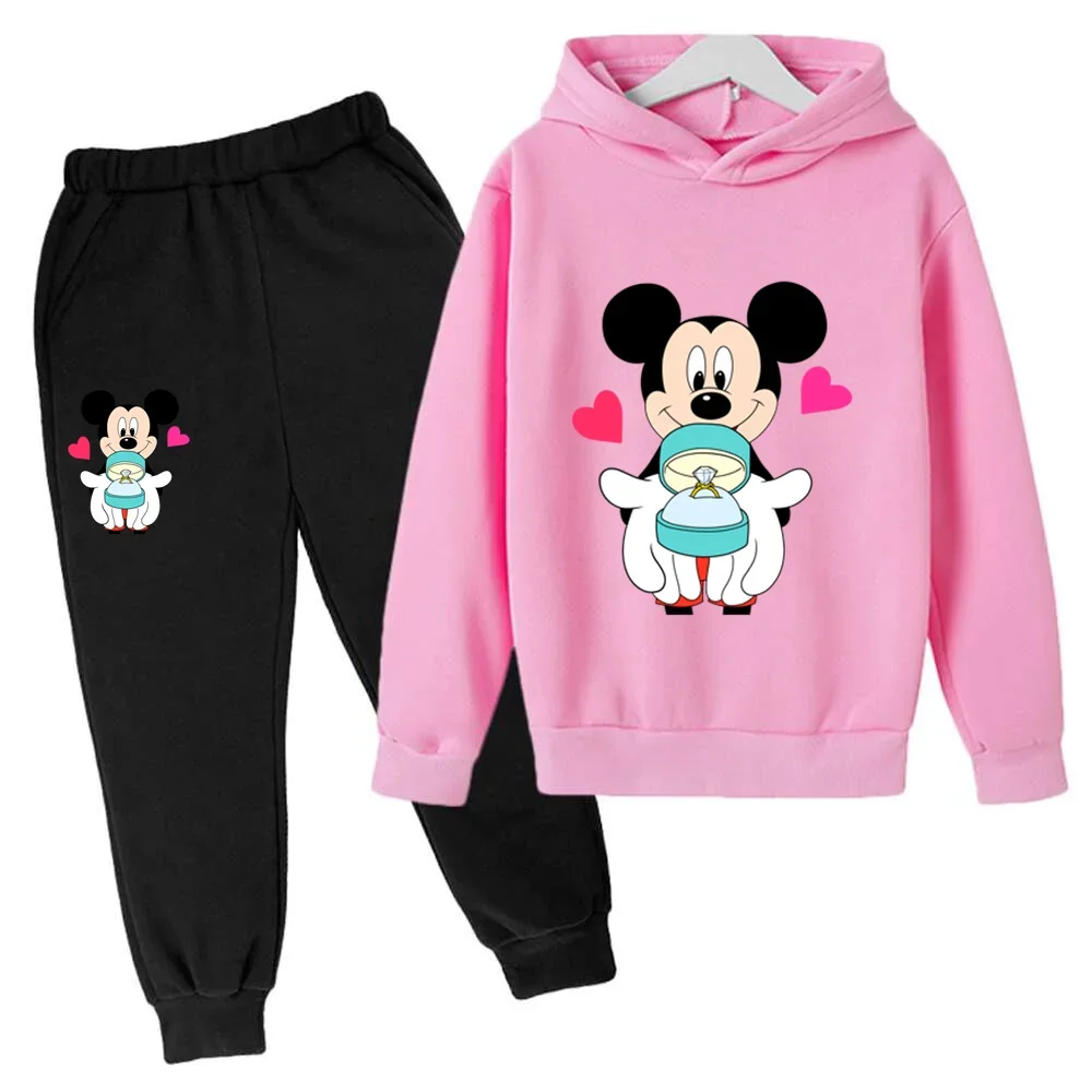 Children Disney Mickey Mouse Clothes Sweatshirts Hoodie Pants 2 piece Minnie Mouse Tracksuit Girl Kids Printed Hoodie Set Suits