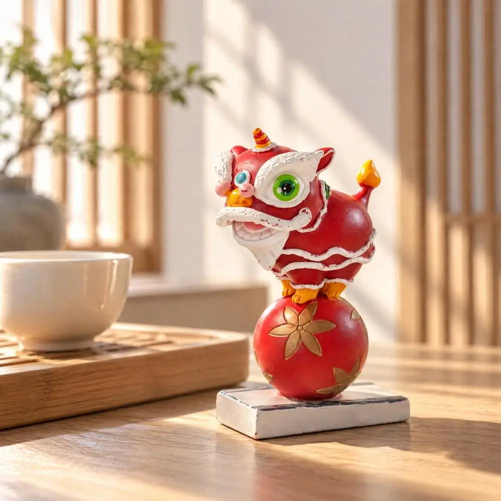 Vivid Festival Collectible Chinese Style Lion Dance Figurine Resin Traditional Dancing Lion Statue Cute Desktop for Home