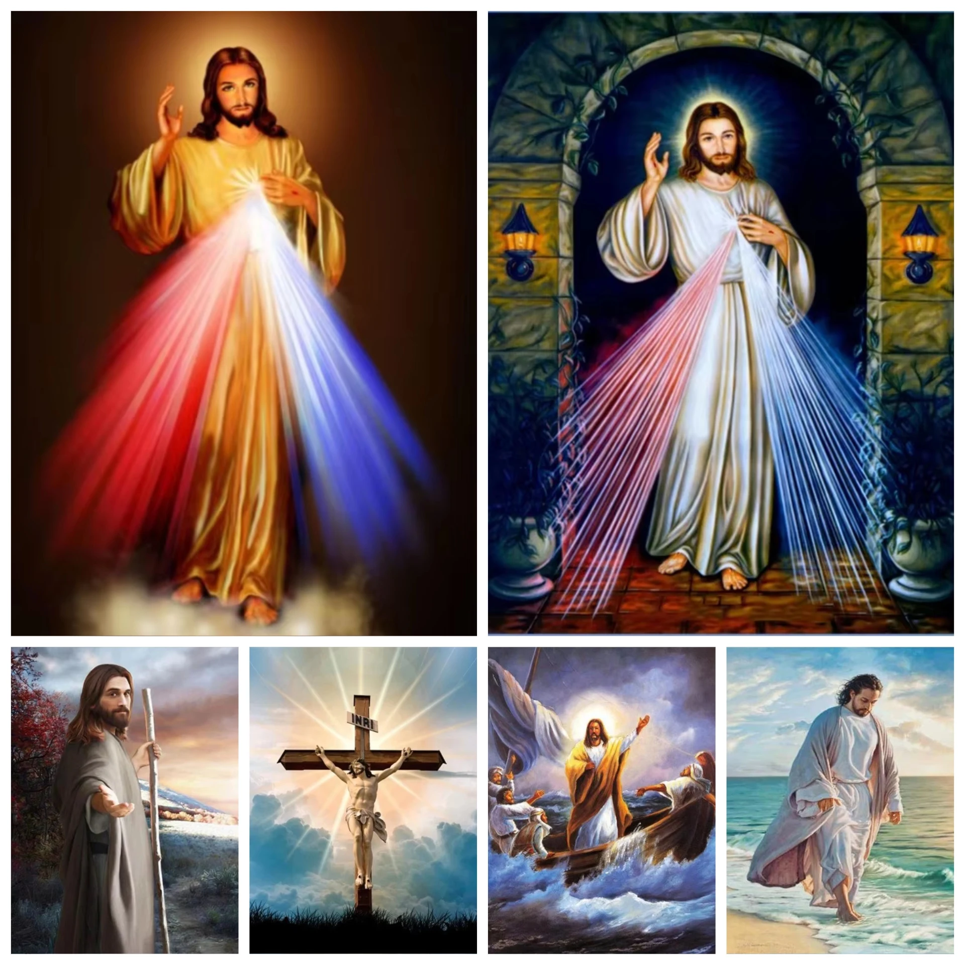 Rahmenlose quadratische und runde 5D-Diamantmalerei, umweltfreundliches Kunsthandwerk, vollständige Diamantstickerei „Religiöse Figuren“, Heimdekoration