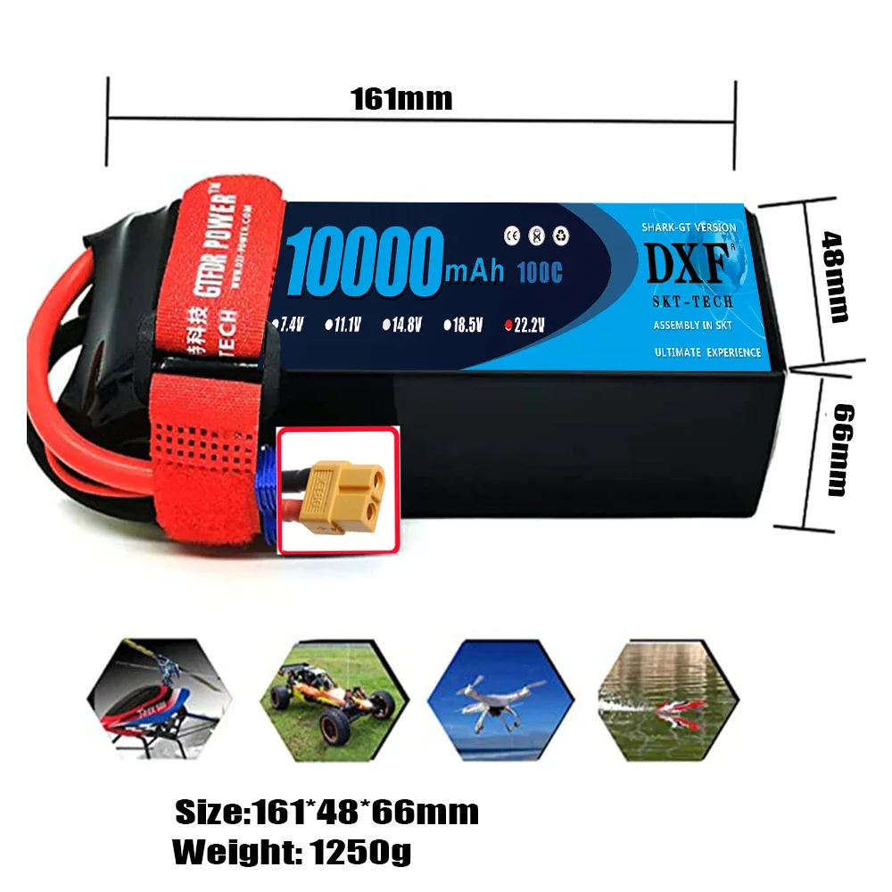 DXF 6S 10000mAh 100C Lipo Battery 22.2V with XT60 Plug SoftCase for 1/8 Buggy Truggy Offroad Car Boat Truck Airplane UAV RACIN