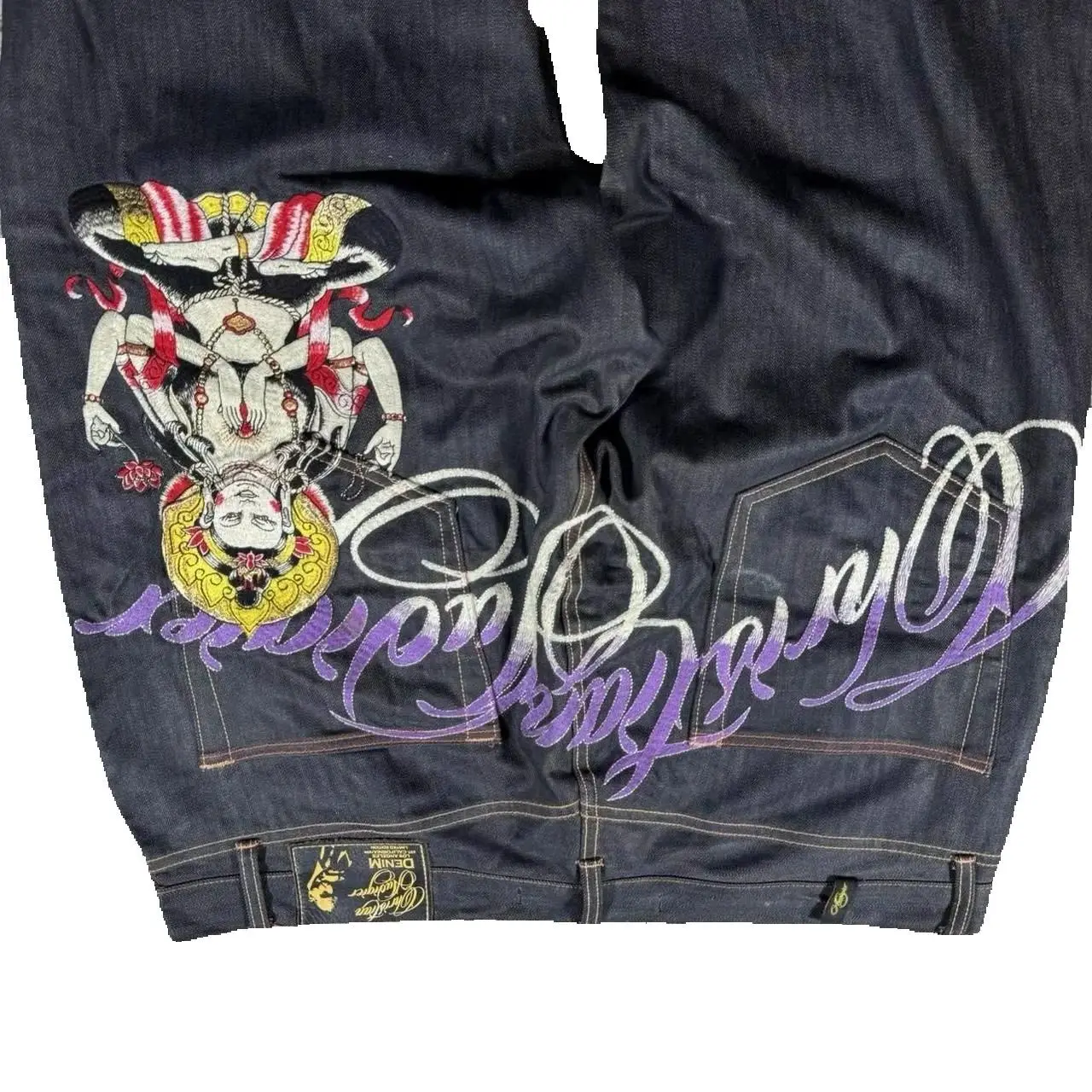 

Hip Hop Harajuku Wide Leg Loose Jeans Embroidered Buddha Casual Denim Pants High Waisted Straight Leg Jeans Y2K Women's Clothing