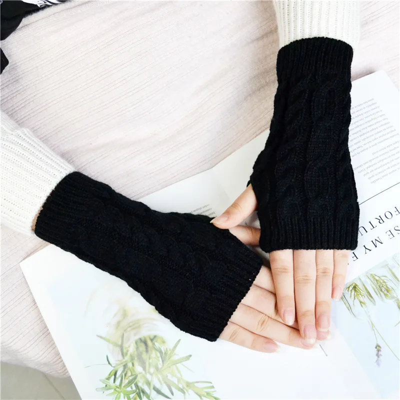 

Women Sexy Cute Hand Warmer Winter Gloves Stylish Crochet Knitted Warm Mittens Fingerless Arm warmer Female Acrylic Glove G010