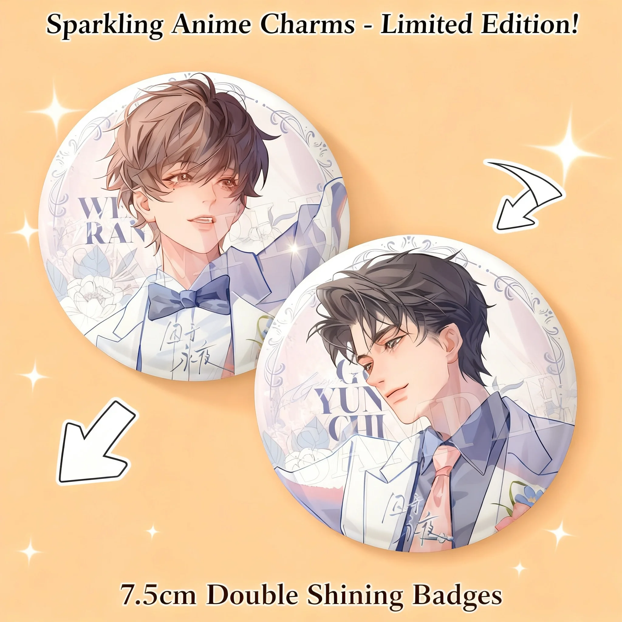 

75mm White Porcelain Badge Pin Gu Yun Chi Wen Ran Double Character Merchandise Trapped in Eternal Night Emblem Brooch Souvenir