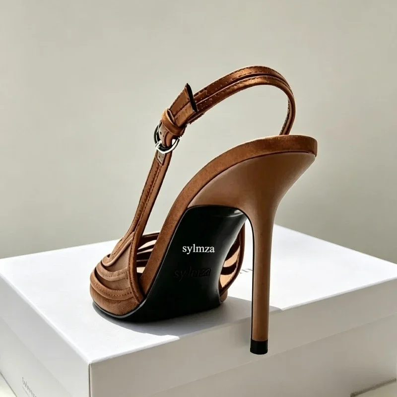 Mesh Designer Pointed Toe Slingback Sandals Women Summer 2026 Party Dress Mules Shoes Adjustable Buckle Sexy Pumps Women Heels