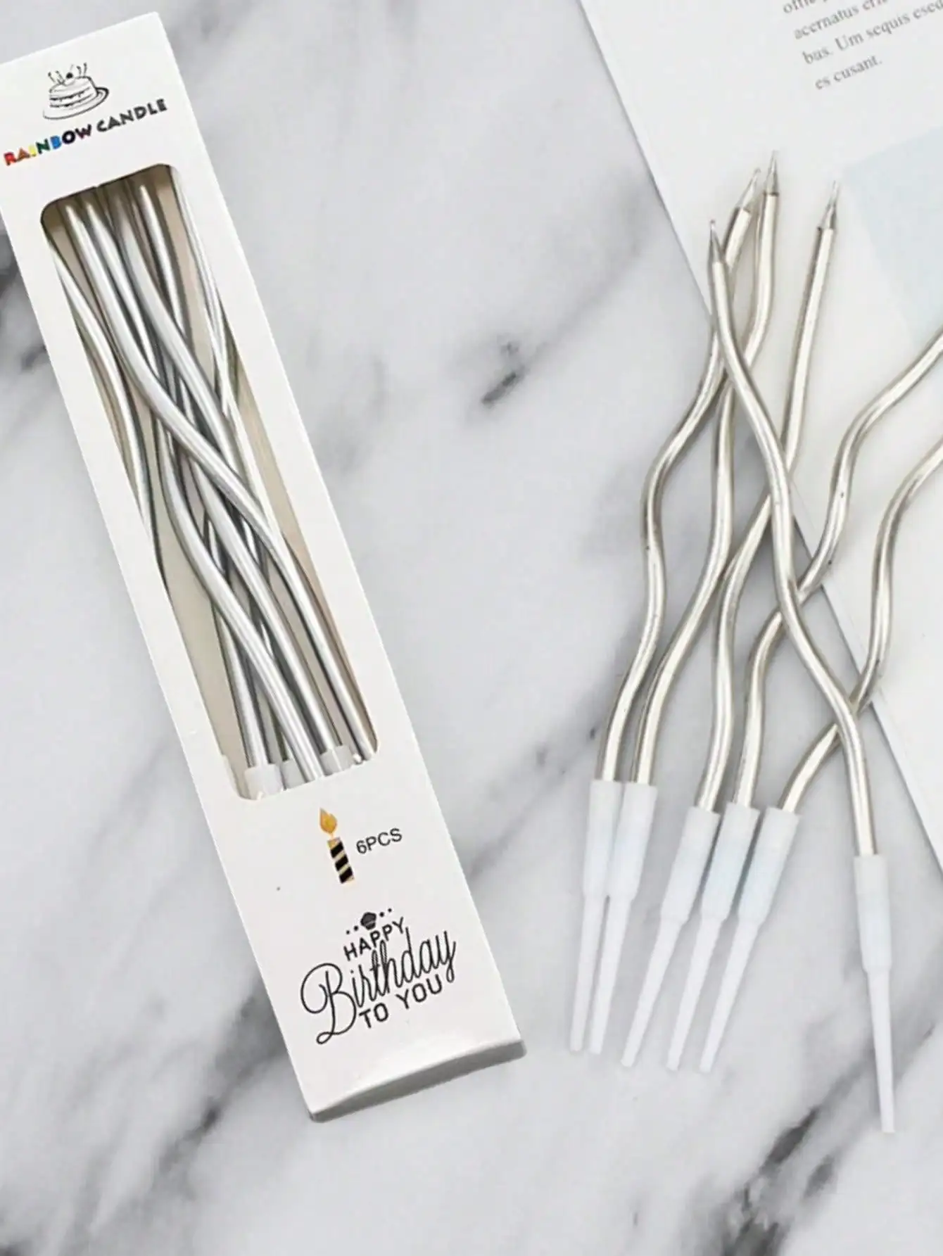 6pcs/Box Curved Birthday Candles, Cake Decoration Insert, Party Supplies sh2307260770496579