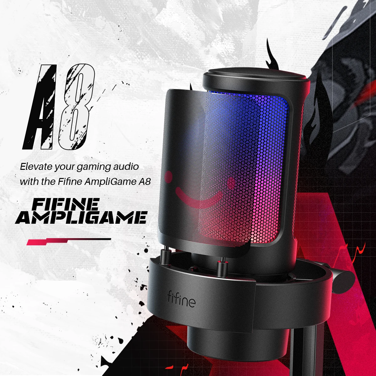FIFINFIFINE USB Gaming Microfono Para PC Mac PS4 PS5, RGB Condensador Micrófono Per Streaming,Podcasts, Con Control RGB A8