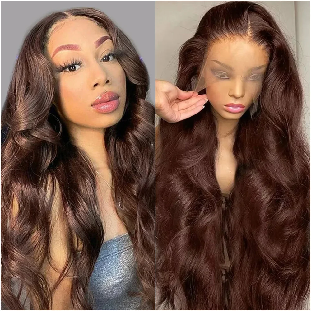 チョコレートブラウン 13x6 HDレースフロントボディウェーブウィッグ 36インチ ダークブラウン 13x4 レースフロント人毛ウィッグ ブラジル産 女性用