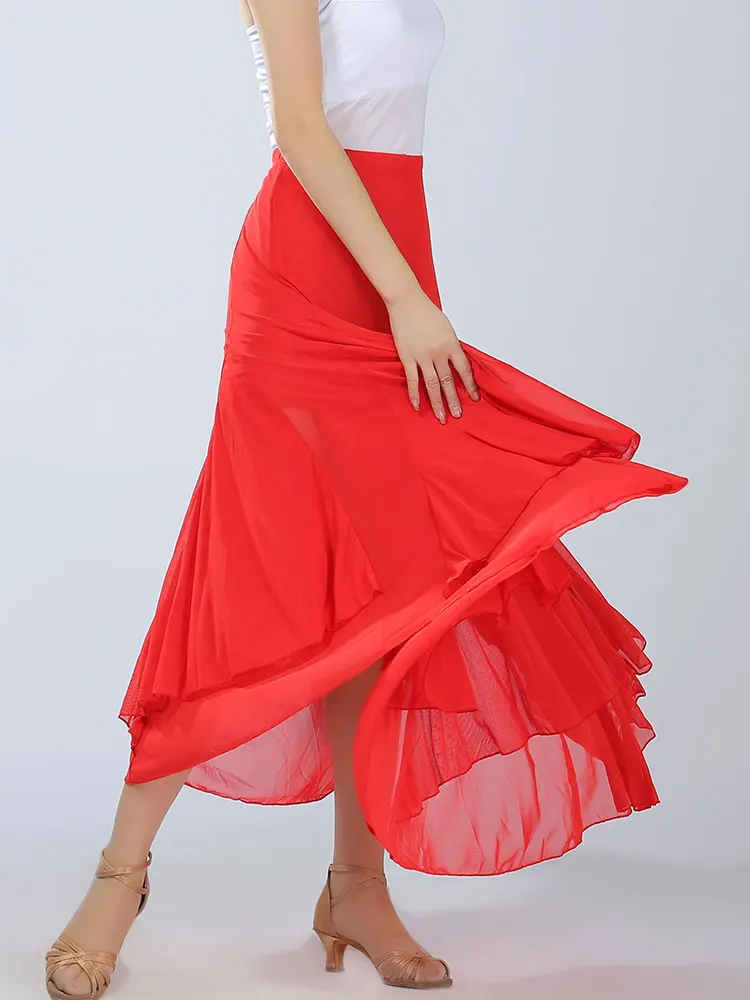 Women Modern Dance Skirt Long Swing Flamenco Standard Waltz Competition Dance Dress Spanish Ballroom Dancing Latin Tango Skirts