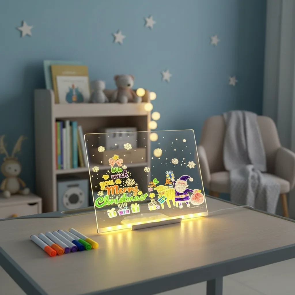 لوحة رسائل أكريليك مضيئة قابلة لإعادة الكتابة يمكنك صنعها بنفسك مصباح رسائل لوحة رسم متوهجة للأطفال مع 7 أقلام ملونة #1