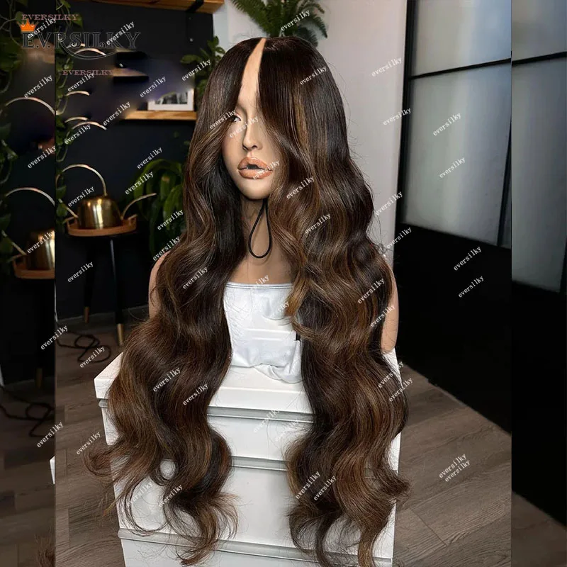 

Highlight Dark Chocolate Brown V Part Wigs Body Wave Ash Blonde U Part Half Wigs 100% Human Hair Long 30inch Full End 250Density