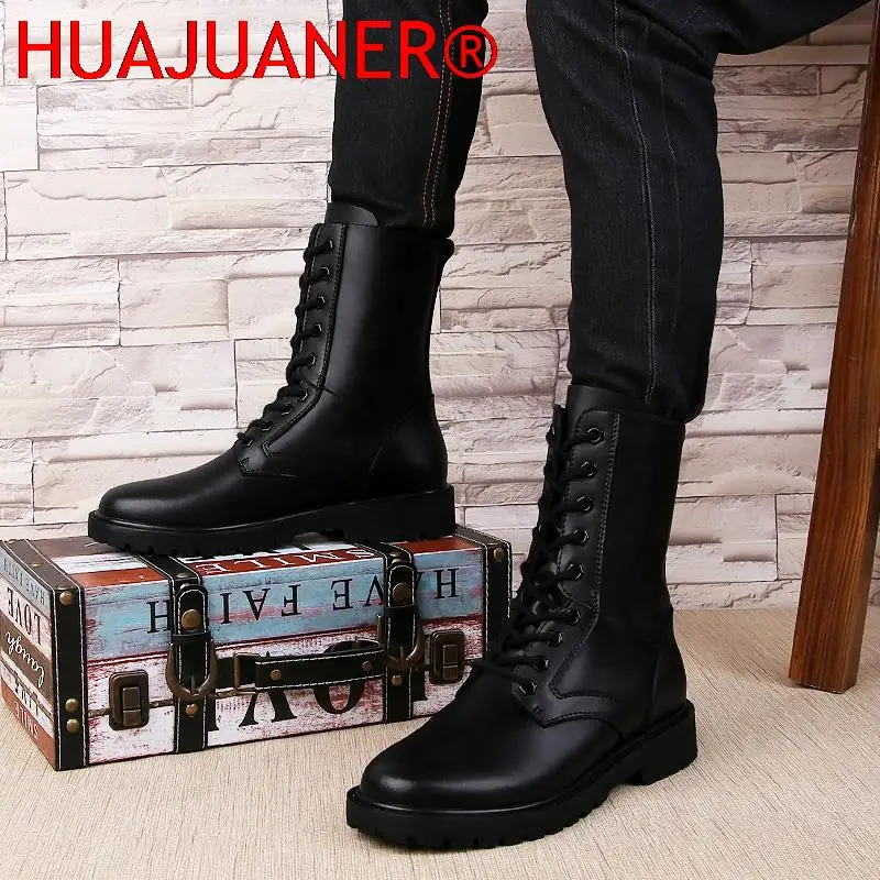 High Top Men Boots Fashion Winter Shoes Genuine Leather Warm Snow Shoes Man Fur Brand Luxury Boots Military Boots Big Size 36-52