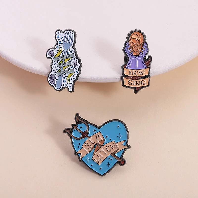 The Little Mermaid Romance Movies Enamel Pins Sea Witch Ursula Trident Under The Sea Brooch Lapel Badge Jewelry Gift for Friends