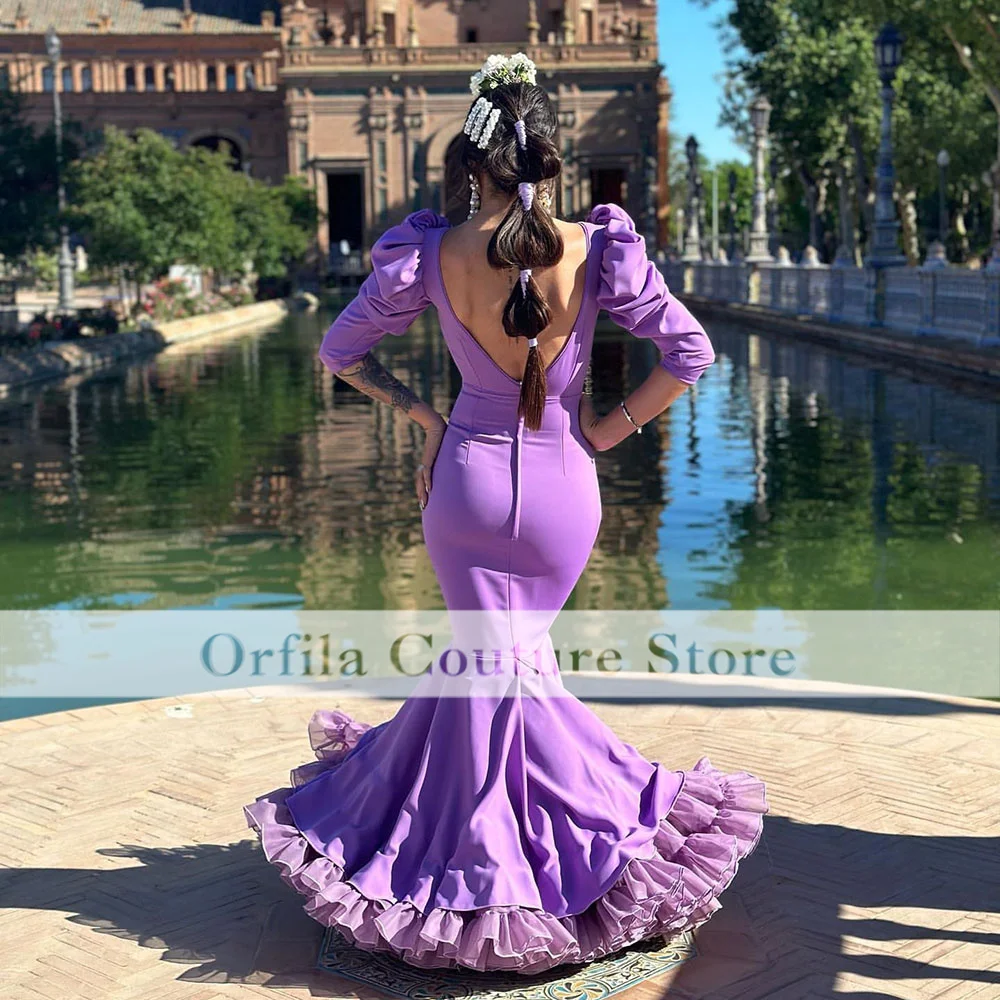 Purple Flamenca Evening Dress 2023 Ruffles Skirt Long Spanish Style Prom Dance Dresses Ceremony Party Gowns for Women