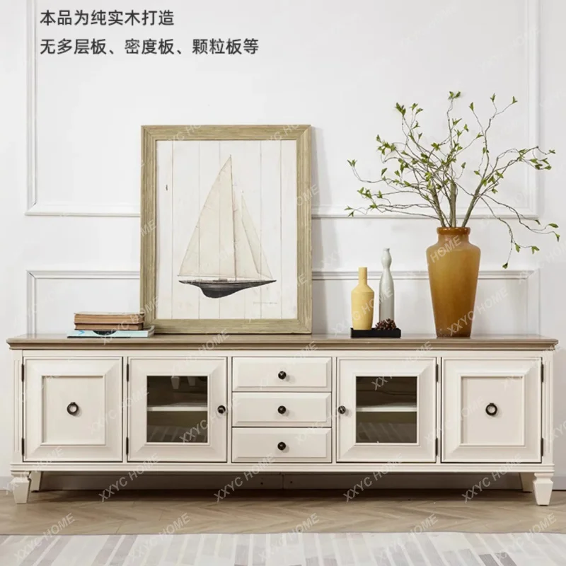 XX TV cabinet pure solid wood cream white high audio-visual cabinet living room furniture coffee table combination