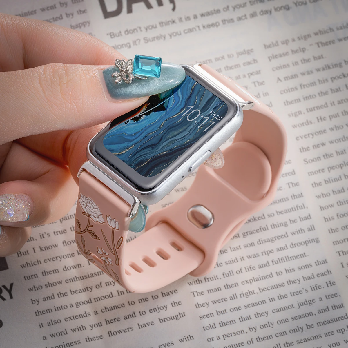 Gravur-Armband für Samsung Galaxy Fit 3, Uhrenarmband, Silikondruck, Design-Armband für Samsung Galaxy Fit 3, florales Armband