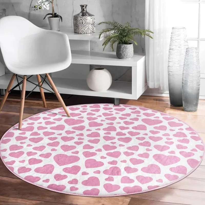 Romantic Heart-Shaped Round Rug – Non-Slip Love-Themed Floor Mat for Valentine’s Day Decor & February Gift