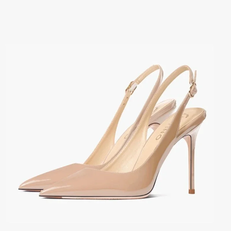 2025 letnie nowe damskie lakierki Slingback damskie buty na wysokim obcasie seksowne szpilki wygodne markowe szpiczaste Toe sandały damskie
