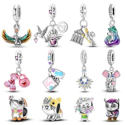 100% 925 Sterling Silver Love and Peace Pendants Lovers Balloon Owl Charms Beads Fit Qikaola Original Bracelets Fine DIY Jewelry