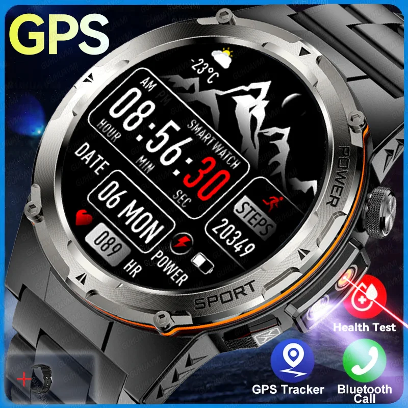 GUHUAVMI 2024 neue Militär-Smartwatch, IP68, wasserdicht, Outdoor-Sport, Fitness-Tracker, Gesundheitsmonitor, BT-Anruf, 365 nm, UV + Infrarot 5