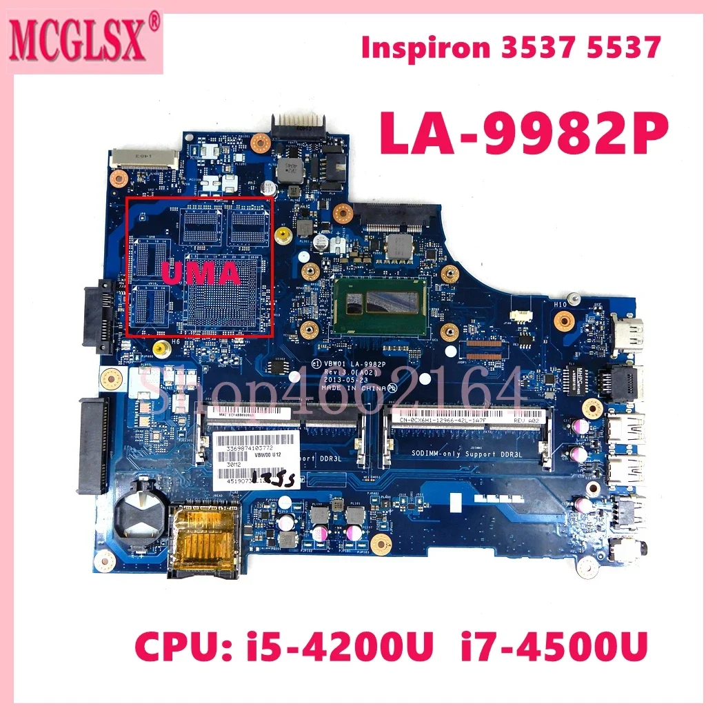 

LA-9982P with i5-4200U i7-4500U CPU Notebook Motherboard For DELL Inspiron 3537 5537 Laptop Mainboard CN- 0CD6V3 000GCY