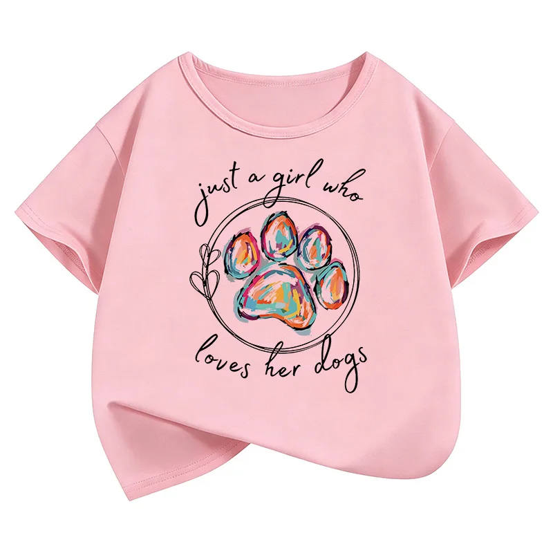 Just A Girl Who Love Her Dog with Paw Design Kids Children's T-shirt Boys Girls Summer Spring Casual Top Tee Shirt Short Sleeve