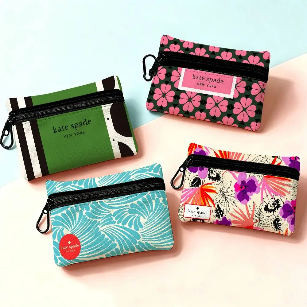 Kate Spade Mini Hanging Oxford Cloth Coin Bag Durable Zipper Key Card Pouch With Carabiner