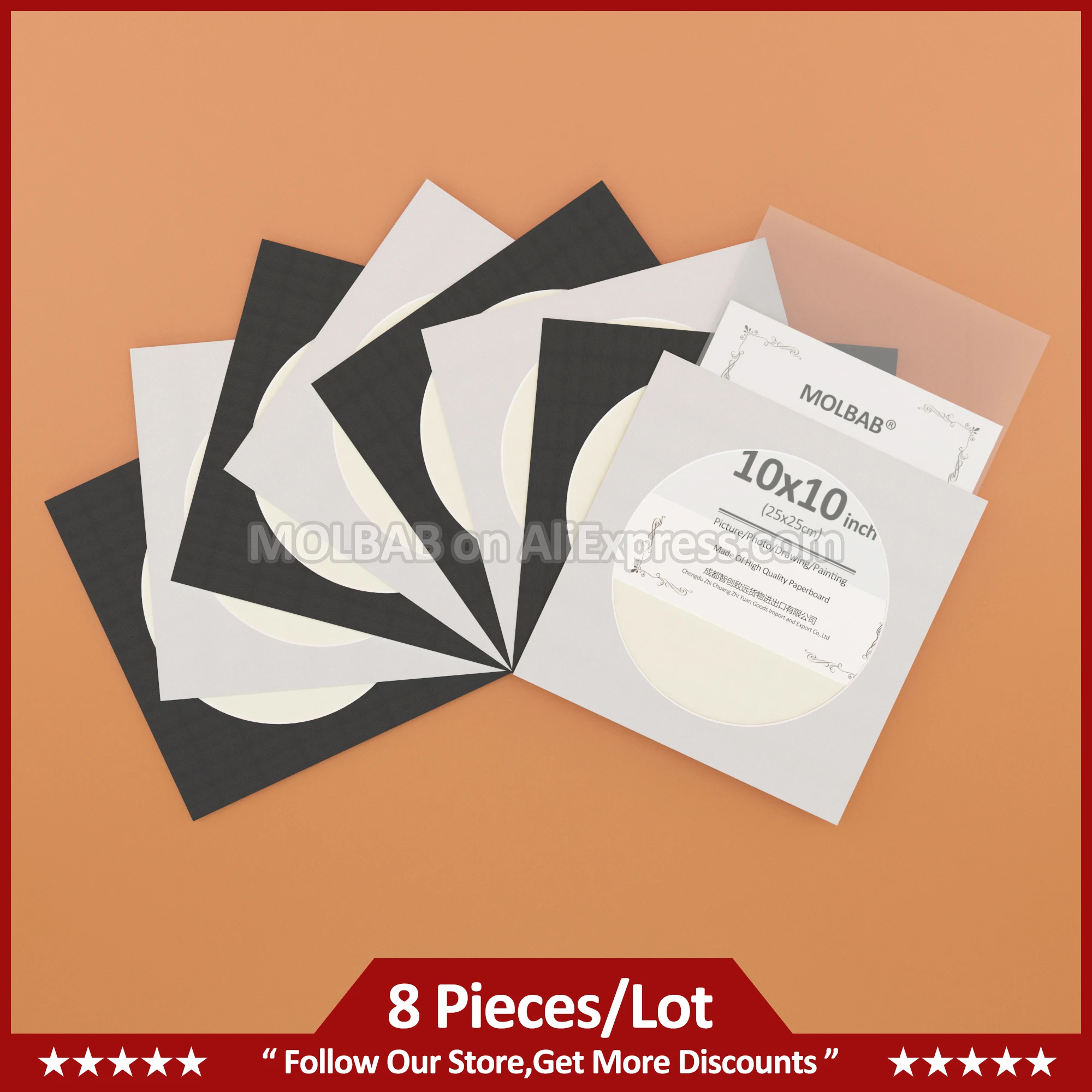 Round Cut Out Square Paperboard Picture Frame White/Black Wall Mounted For Painting Décor DIY Paper Mat Board Crafts 8PCS/Lot