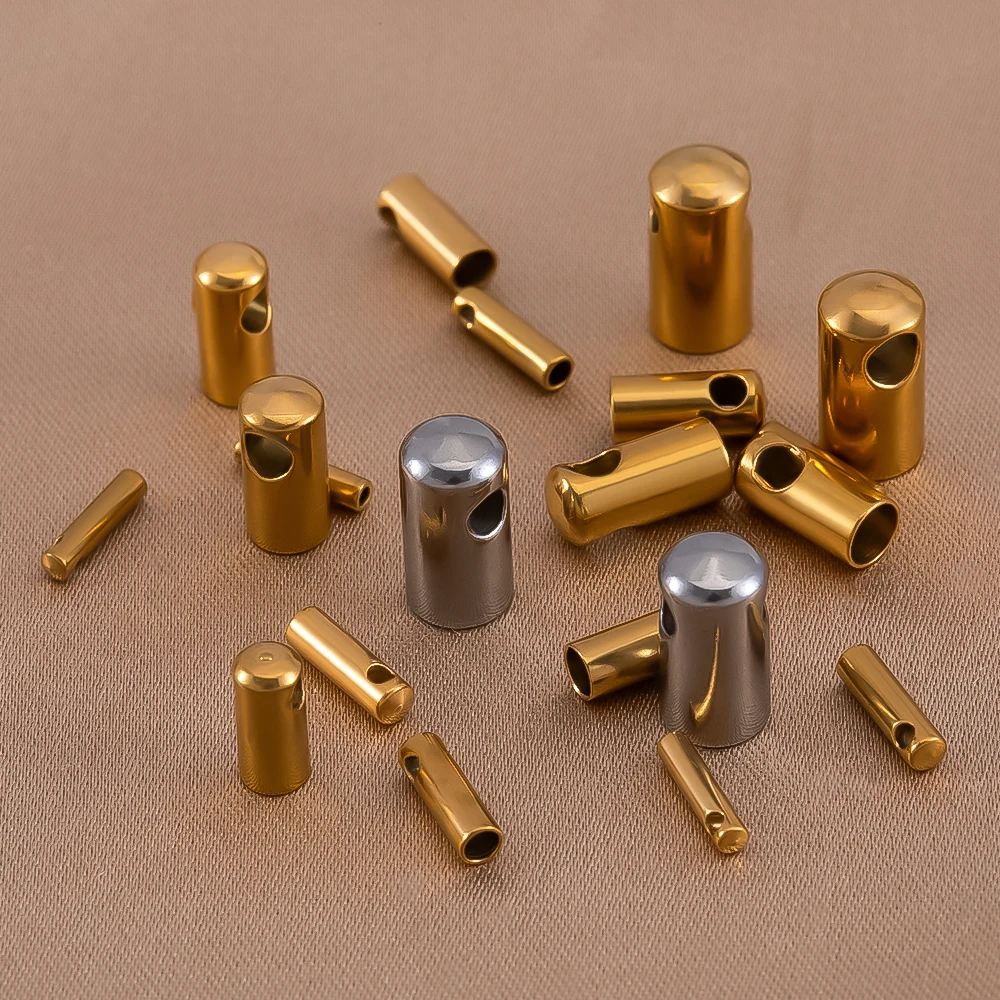 

20p Stainless Steel Column End Tip Cap Crimp Clasps For DIY End Bead Cap Connector Necklace Leather Cord Jewelry Making Material