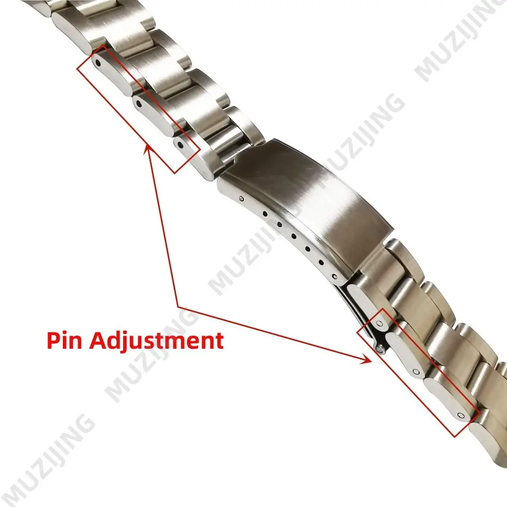 316L Stainless Steel Brushed Silver 18mm 19mm 20mm 21mm Oyster Curved End Watch Strap Band Bracelet For Seiko Watch